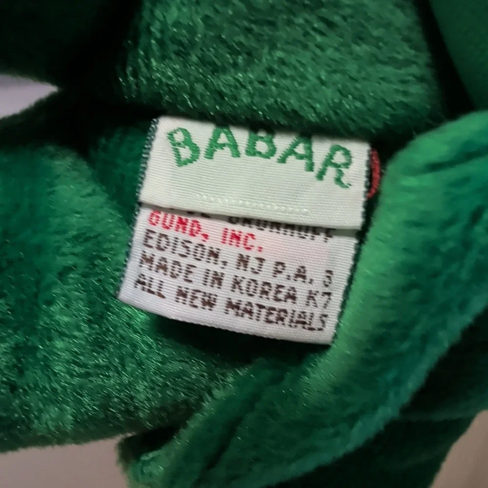 Vintage 1988 Babar the Elephant Plush Gund Green Suit Yellow Crown 8 inch Toy